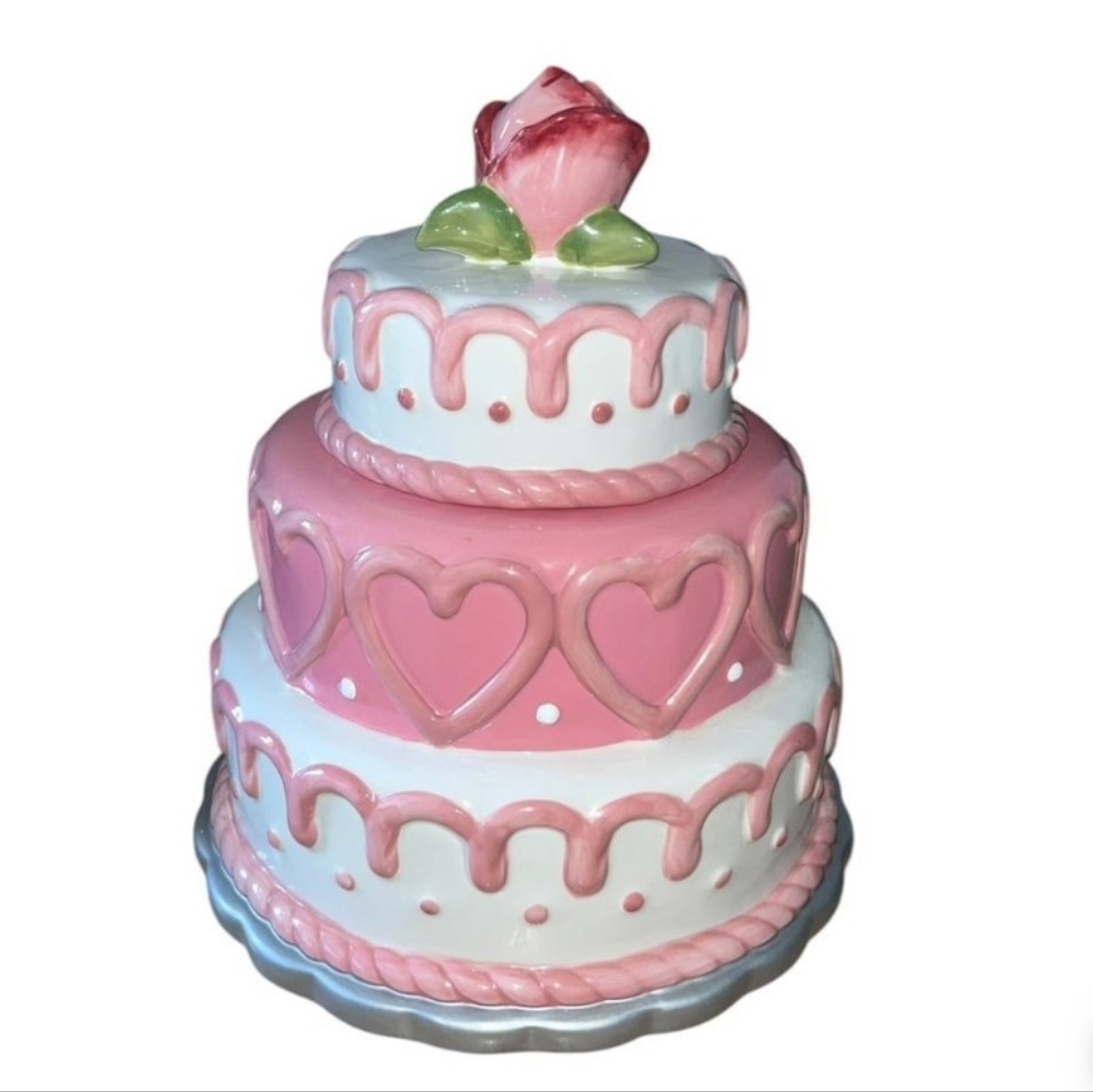 Pink Heart Cake Cookie Jar